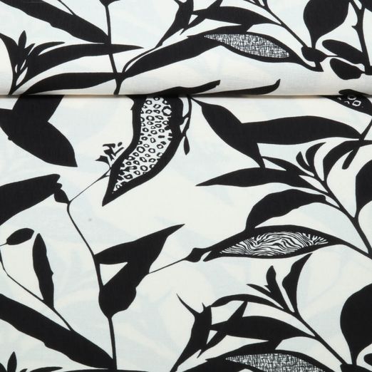 Viscose - feuilles Blanc Noir