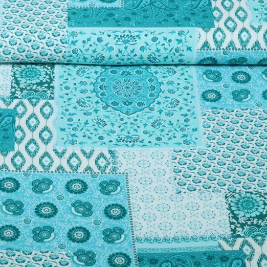 Viskose Popeline - Patchwork Türkis Viskose Popeline - Patchwork Türkis