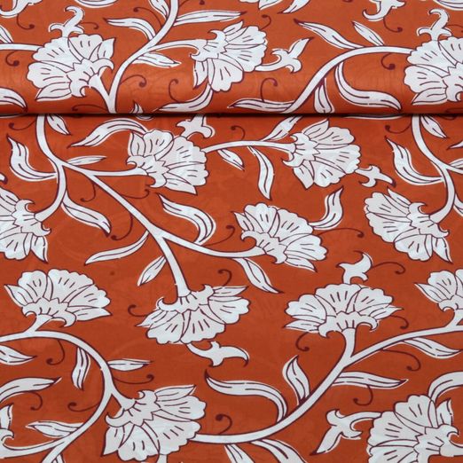 Popeline de coton - Collection Enjoy Fleurs Marron