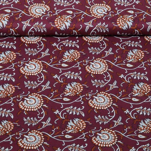 Popeline de coton - Enjoy collection fleurs bordeaux Popeline de coton - Enjoy collection fleurs bordeaux