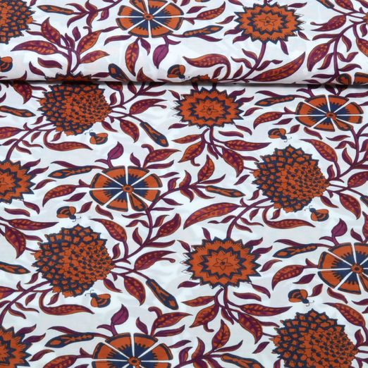 Popeline de coton - Enjoy collection fleurs Blanc Marron