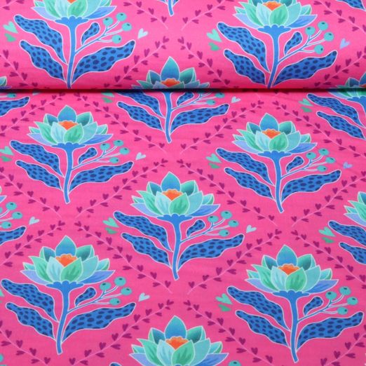 Gaze de coton bio Lisse - HHL Queen Of Hearts Lotus Royal Rose vif