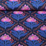 Gaze de coton bio Lisse - HHL Queen Of Hearts Lotus Royal Bleu marine