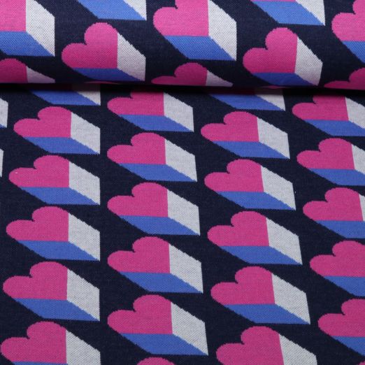 Jersey jacquard bio - HHL Queen of Heart Royal of Heart Shadows Bleu Jersey jacquard bio - HHL Queen of Heart Royal of Heart Shadows Bleu