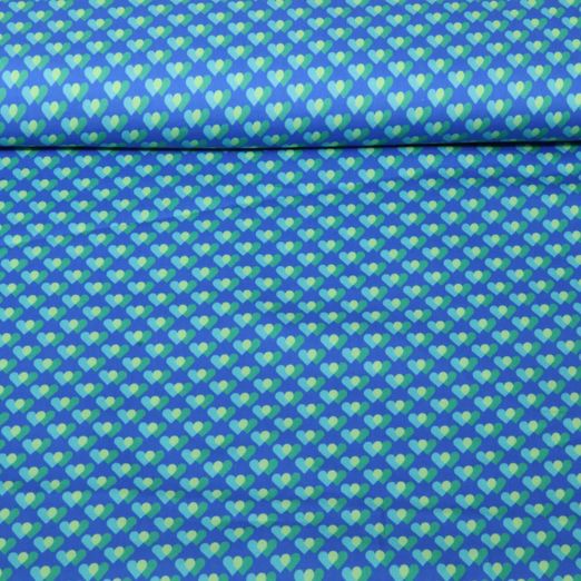 Satin de coton bio - HHL Queen Of Hearts Heart Parade Bleu