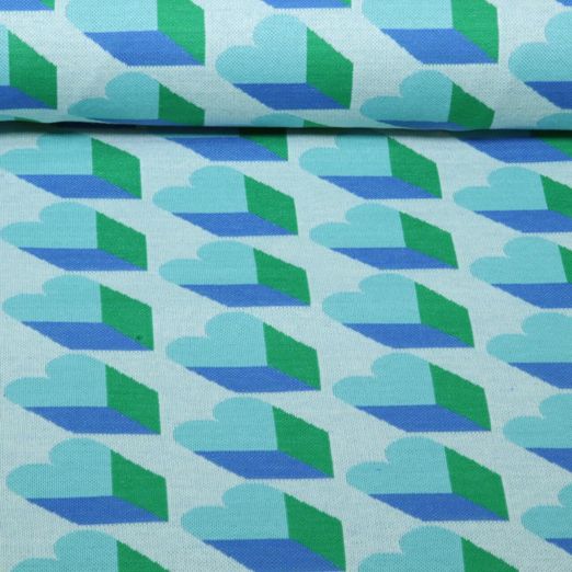 Jersey jacquard bio - HHL Queen of Hearts Royal Love Shadows Turquoise