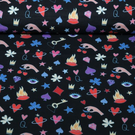 Gaze de coton bio Lisse - HHL Queen Of Hearts Queens Secrets Noir