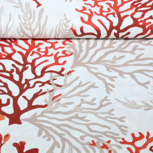 Cretonne de coton - Corail Ecru Rouge Cretonne de coton - Corail Ecru Rouge
