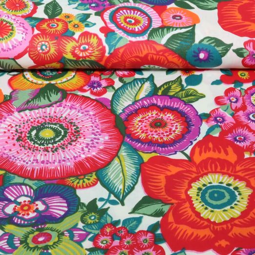 Beschichtete Baumwolle - Blumenmeer Weiß Multicolor