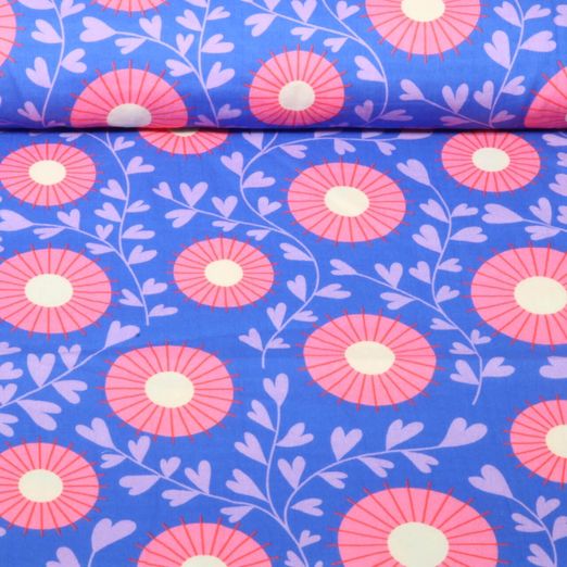 Gaze de coton bio Lisse - HHL Queen Of Hearts Court Garden Bleu