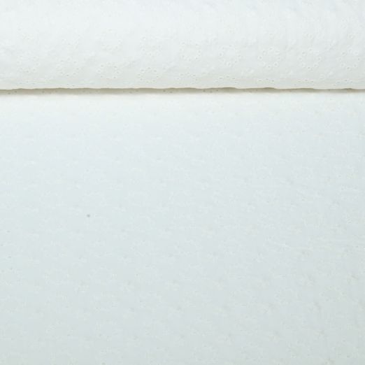 Voile de coton - Broderie cercles fleurs Ecru