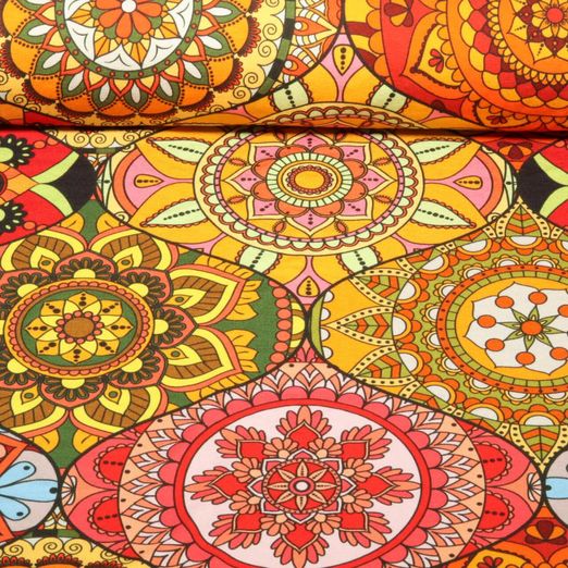 Jersey de viscose - Impression digitale Mandalas fleurs Multicolore