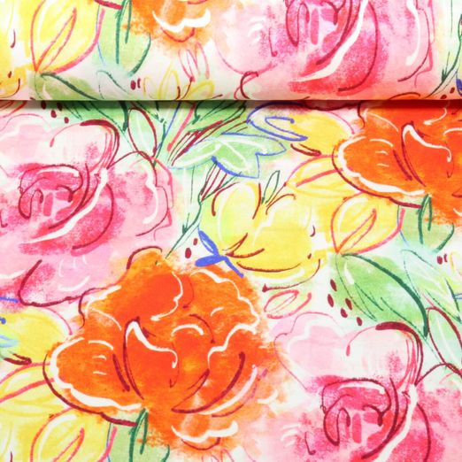 Jersey de viscose - Impression digitale Grandes fleurs de roses Multicolore