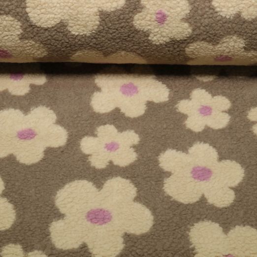 Teddyfleece - Blumen Grün Taupe