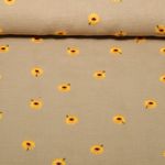 Gaze de coton - broderie tournesols Marron Gaze de coton - broderie tournesols Marron