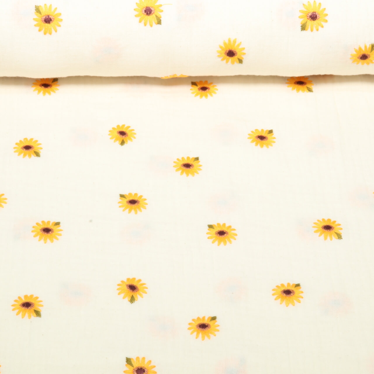 Gaze de coton - broderie tournesols Natural-0 Gaze de coton - broderie tournesols Natural-0