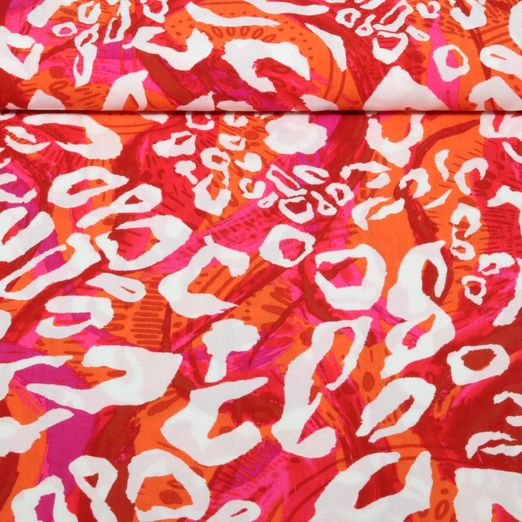 Viscose Popeline - Léopard Abstrait Rouge