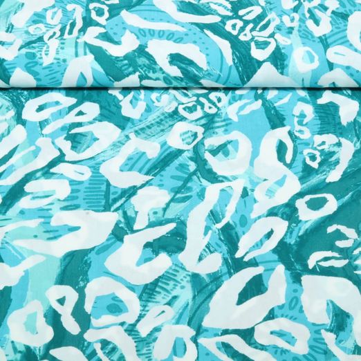 Viscose Popeline - Léopard Abstrait Turquoise