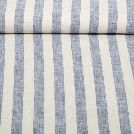 Lin - Rayures Beige Bleu marine Teint dans la masse Lin - Rayures Beige Bleu marine Teint dans la masse