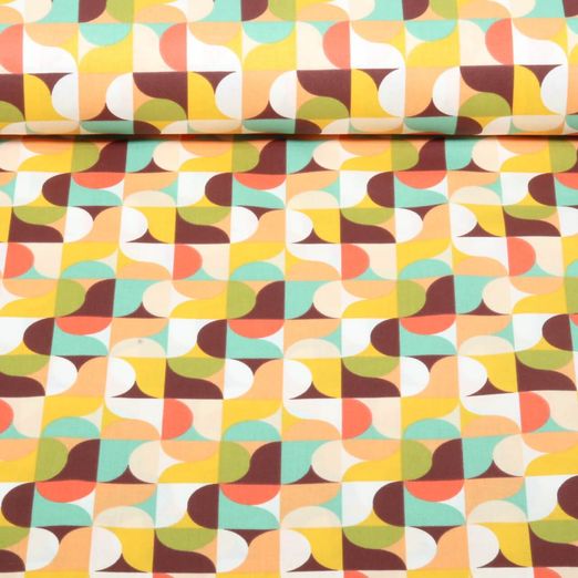 Coton tissé Retro Geo Terracotta Multicolore Coton tissé Retro Geo Terracotta Multicolore