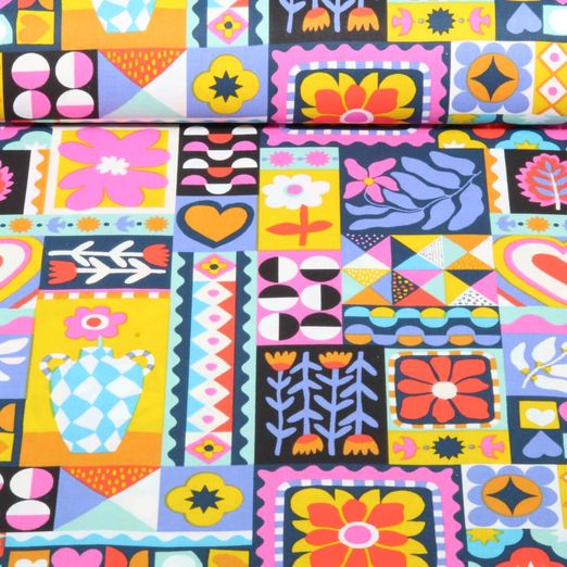 Coton tissé - mélange de fleurs multicolores Noir Multicolore Coton tissé - mélange de fleurs multicolores Noir Multicolore