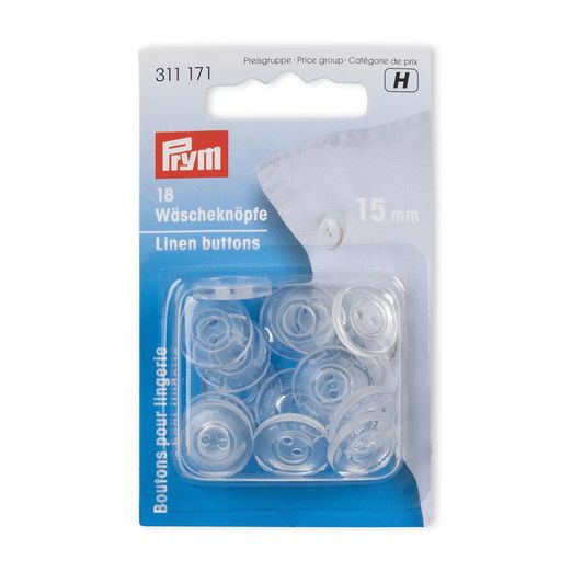 PRYM Wäscheknöpfe - transparent - 15mm - 18 Stück PRYM Wäscheknöpfe - transparent - 15mm - 18 Stück