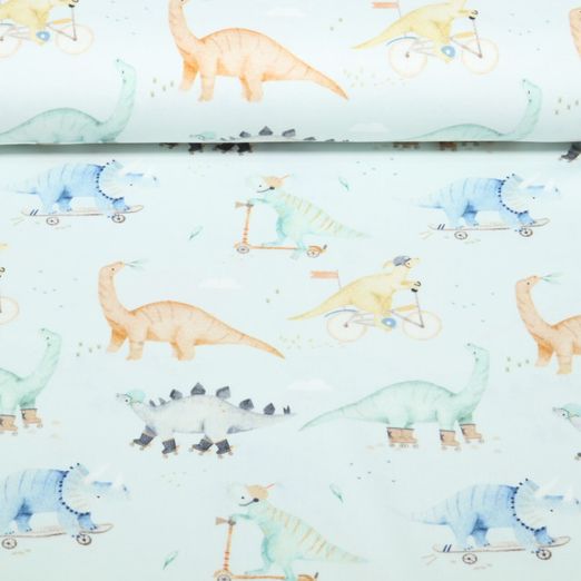 Jersey Little Jax - Impression numérique Dino mobile bleu doux Jersey Little Jax - Impression numérique Dino mobile bleu doux