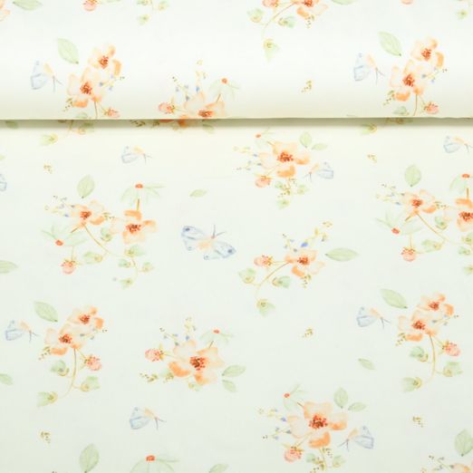 Jersey Little Jax - Impression numérique fleurs et papillons beige clair Jersey Little Jax - Impression numérique fleurs et papillons beige clair