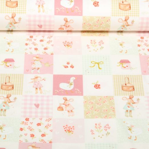 Jersey Little Jax - Petite souris patchwork numérique Rose Jersey Little Jax - Petite souris patchwork numérique Rose