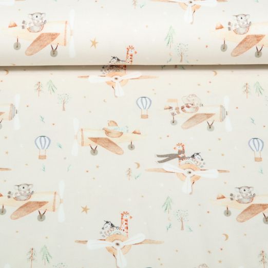 Jersey Little Jax - Impression numérique Animaux volants Beige Jersey Little Jax - Impression numérique Animaux volants Beige