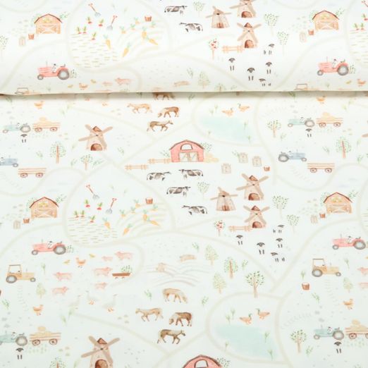 Jersey Little Jax - Digital Kleiner Bauernhof Ecru