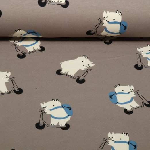 Sweat doux gratté - Rhinocéros à trottinette Taupe Sweat doux gratté - Rhinocéros à trottinette Taupe