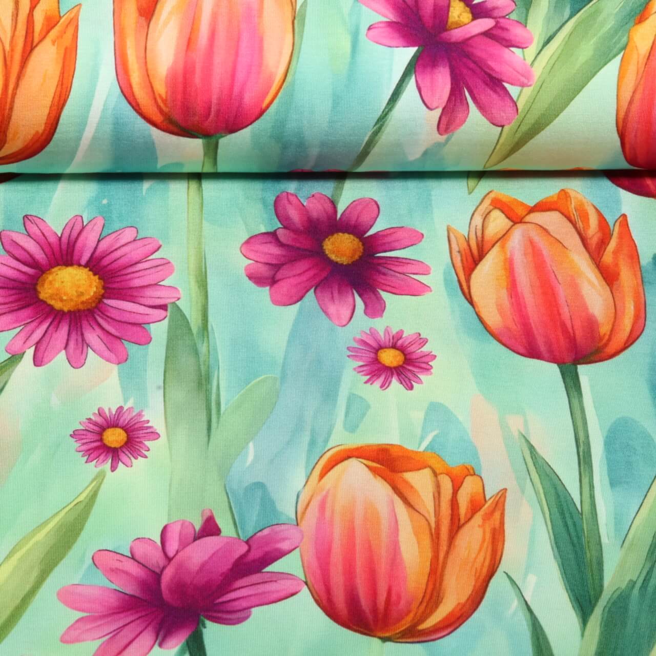 Jersey de viscose - Impression numérique XL fleurs Vert menthe Multicolore-0 Jersey de viscose - Impression numérique XL fleurs Vert menthe Multicolore-0