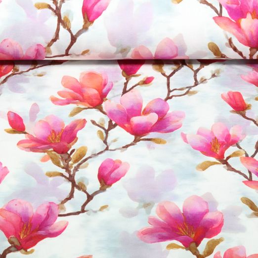 Viskosejersey - Digital Magnolien Ecru Pink Viskosejersey - Digital Magnolien Ecru Pink