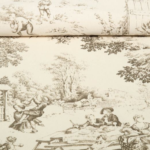 Baumwoll-Canvas - Dorfleben Toile-de-Jouy Beige Braun Baumwoll-Canvas - Dorfleben Toile-de-Jouy Beige Braun
