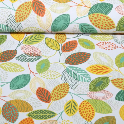Toile cirée - PVC Multicolore feuilles Blanc