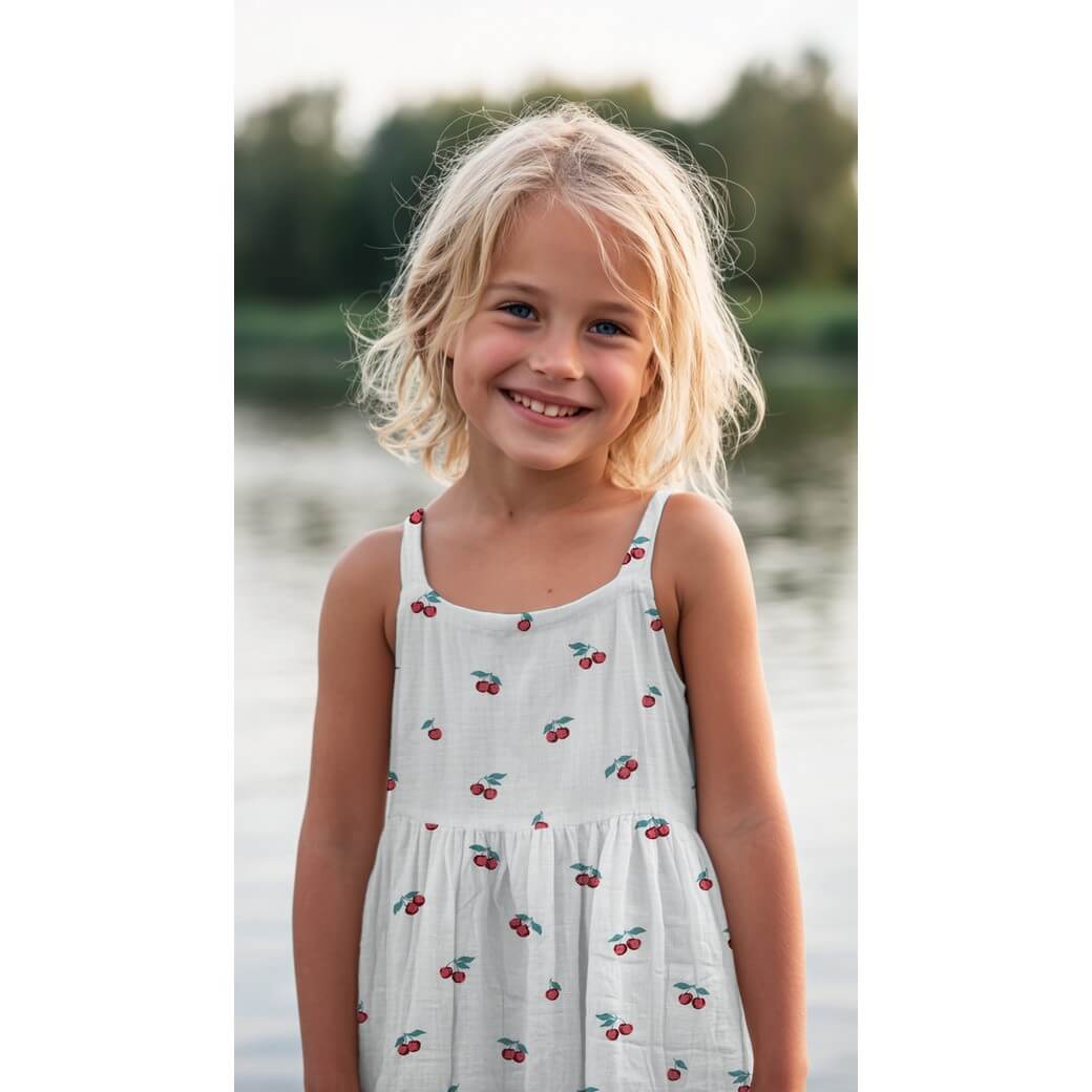 Gaze de coton bio - cerises Ecru-1 Gaze de coton bio - cerises Ecru-1