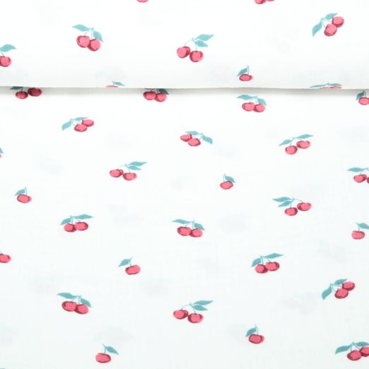 Gaze de coton bio - cerises Ecru