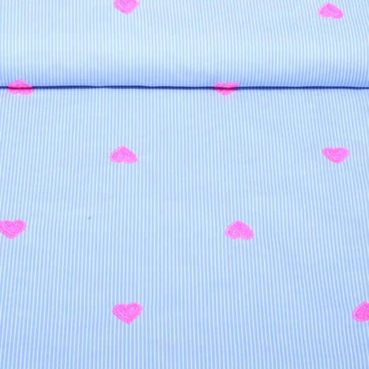 Tissu robes et blouses - Rayures Cœurs pailletés Bleu Tissu robes et blouses - Rayures Cœurs pailletés Bleu