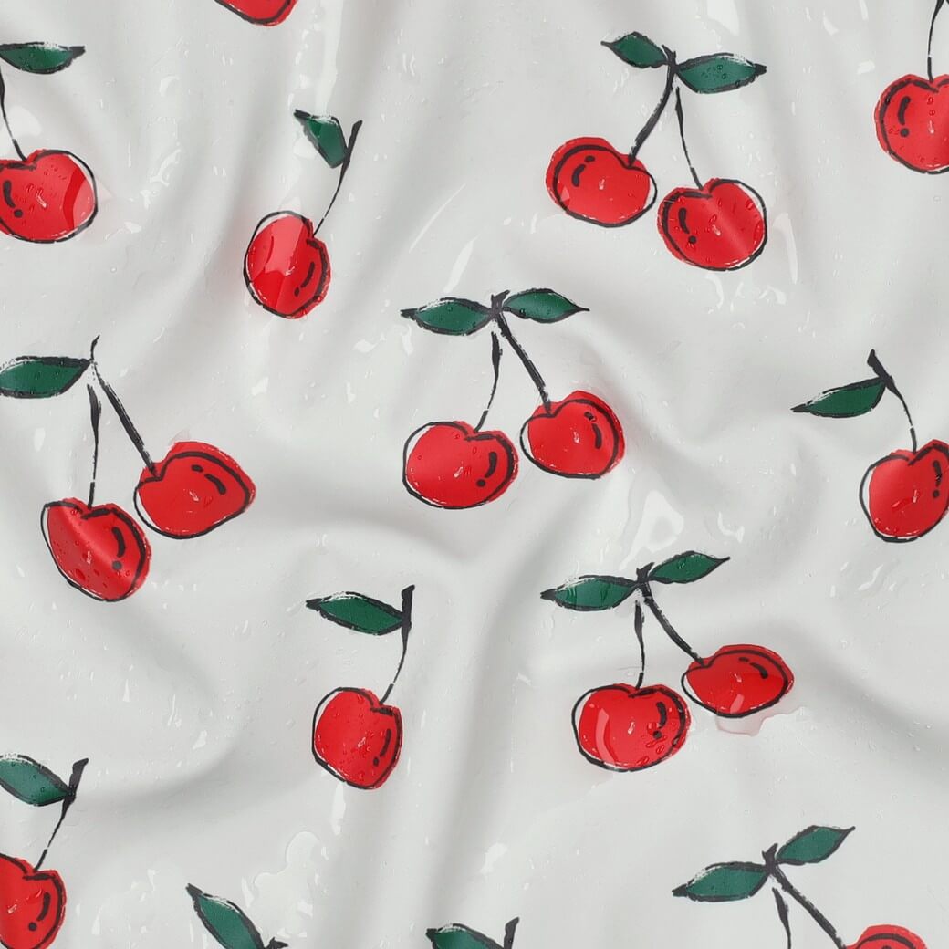 Tissu imperméable - cerises Blanc-1 Tissu imperméable - cerises Blanc-1