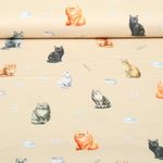 Baumwoll-Webware - Digital Katzen Beige Baumwoll-Webware - Digital Katzen Beige
