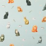 Katoenen geweven stof - digitale katten lichtblauw