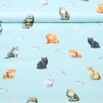 Baumwoll-Webware - Digital Katzen Hellblau Baumwoll-Webware - Digital Katzen Hellblau