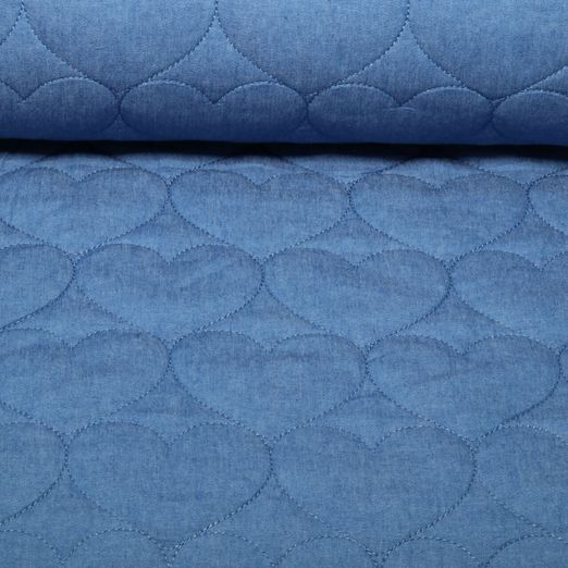 Tissu matelassé pour veste - Coeurs Bleu jeans Tissu matelassé pour veste - Coeurs Bleu jeans