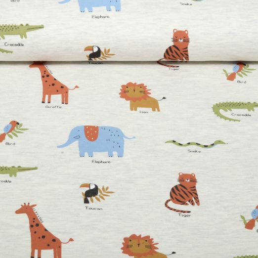 Jersey - Wilde Tiere Ecru Melange Jersey - Wilde Tiere Ecru Melange