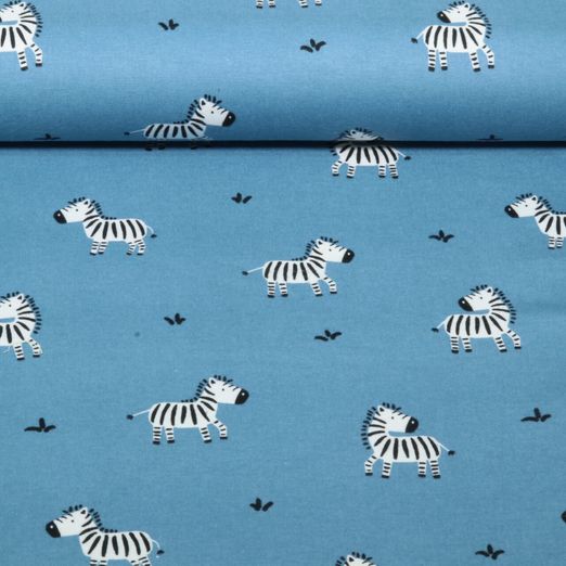 Flanelle de coton - Zèbres Bleu