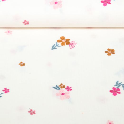 Baumwoll-Musselin - Double Gauze Bestickt Blumen Ecru Bronze Baumwoll-Musselin - Double Gauze Bestickt Blumen Ecru Bronze