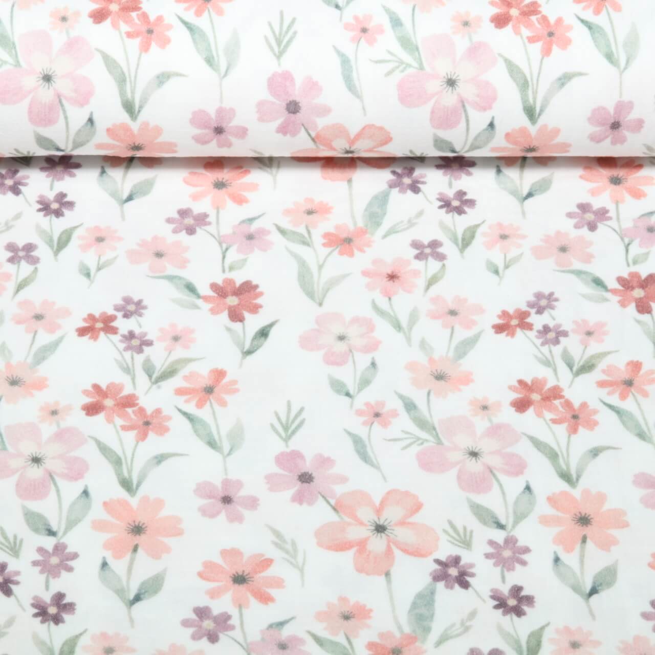Gaze de coton - Double gaze numérique fleurs Ecru-0 Gaze de coton - Double gaze numérique fleurs Ecru-0