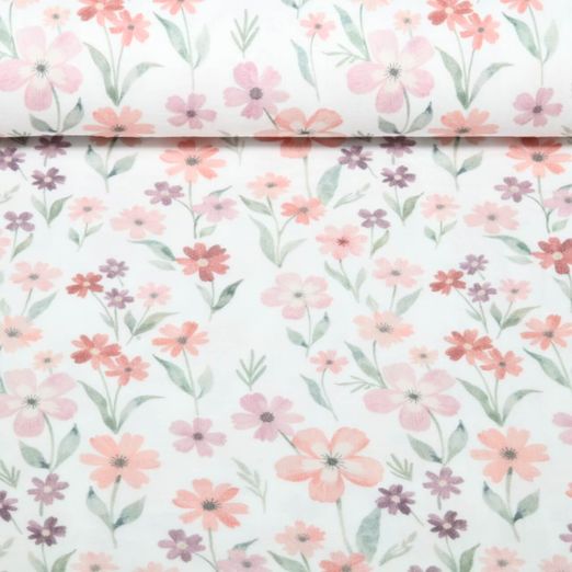 Gaze de coton - Double gaze numérique fleurs Ecru Gaze de coton - Double gaze numérique fleurs Ecru