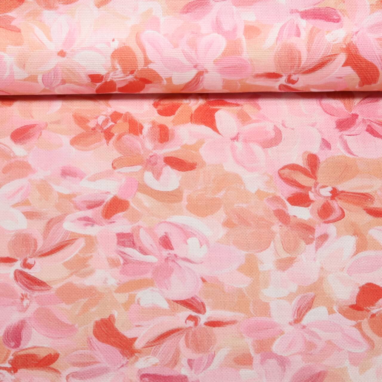 Toile canevas - Impression digitale Slub Fleurs Pêche-0 Toile canevas - Impression digitale Slub Fleurs Pêche-0